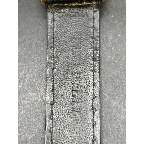 TIME Men's Quartz Wristwatch Gold Tone Stainless Steel Case Black Leather Band - Picture 5 of 9